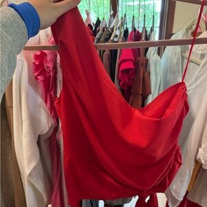 Glam Vibrant Red One Shoulder Top